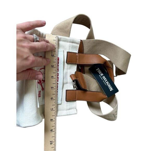 NEW True Religion Canvas Mini Tote Bag Natural Cream - Picture 12 of 13